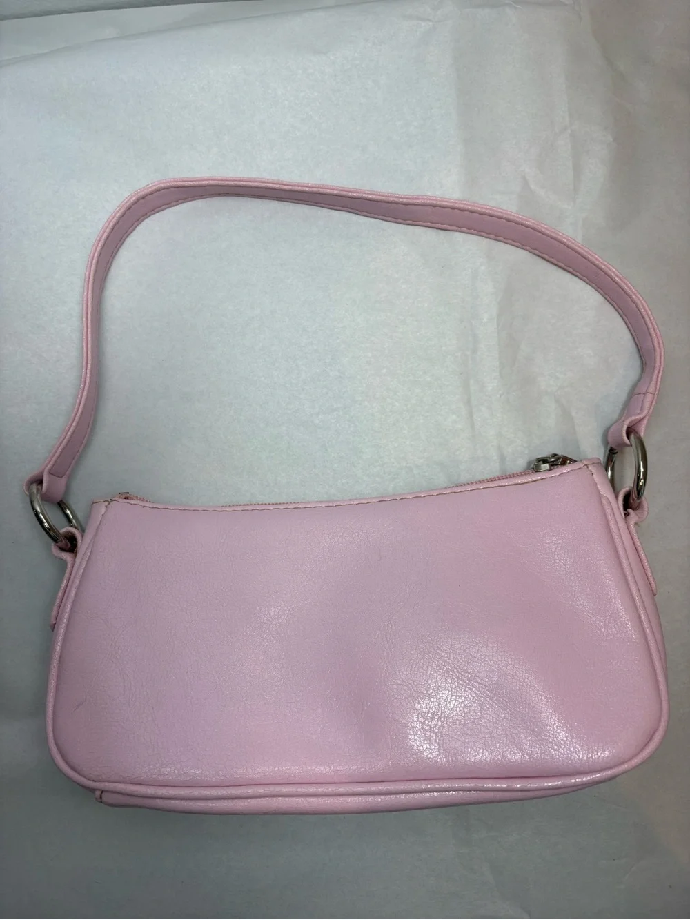 Pink Leather Shoulder Bag with Front Turn-Lock Pockets - Picture 2 of 4